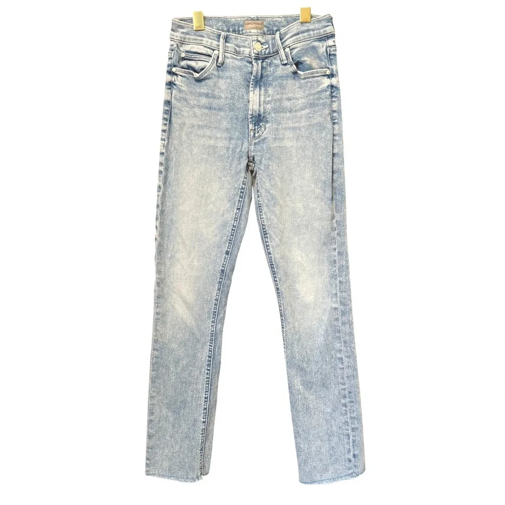 Mother The Mid Rise Dazzler Ankle Fray Jeans Reading By‎ The Pool Light Blue 26
